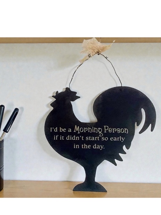 Vintage Other - Metal Rooster Hanging Metal Wall Sign Morning Saying Primitive Farmhouse Black